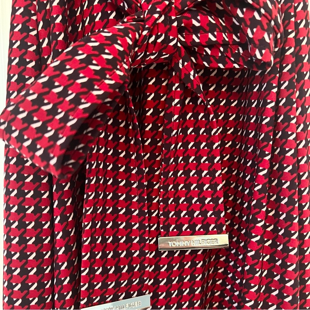 Tommy Hilfiger-Houndstooth Jersey Shirtdress With Belt-Sleeves-Size 4 Petite - Picture 3 of 11